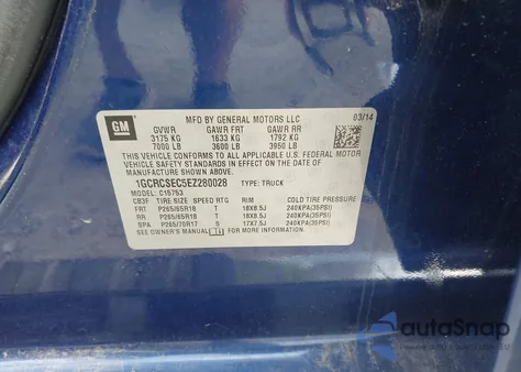 2014 Chevrolet Silverado 1500 2Lz z USA, uszkodzony, nr VIN 1GCRCSEC5EZ280028